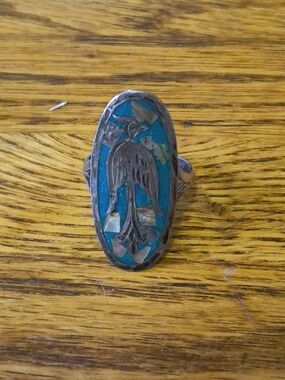 Taxco Turquoise and Mother-of-Pearl Bird Inlay Ring